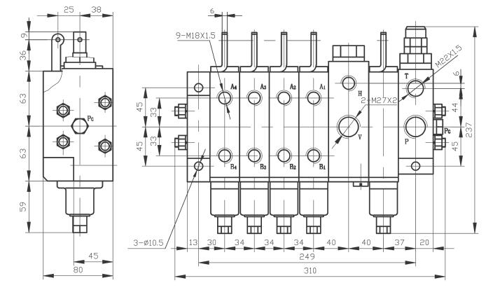 DL8CYF下车多路阀外形尺寸 DL8CYF下车多路阀外形尺寸